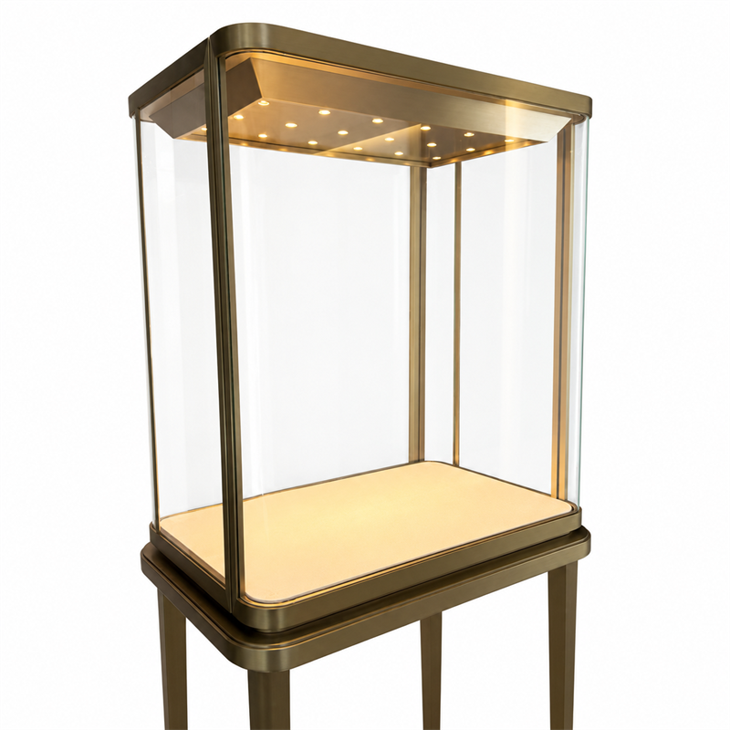 Brushed Gold Pedestal Jewelry Showcase